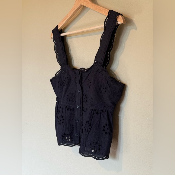 The Kooples Black Floral Embroidered Cropped Peplum Top NWT Size Medium - Picture 3 of 7